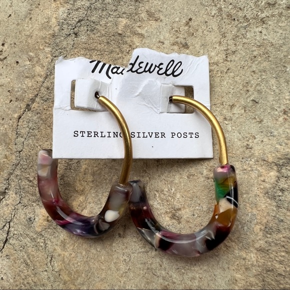 Madewell Jewelry - Madewell half and half hoops colorful acrylic gold sterling NWT